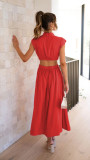 Soiid Color Hollow Out Sleeveless Maxi Dress GOFY-23003