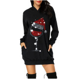 Plus Size Christmas Printed Mid-Length Hooded Sweatshirt GOFY-8868