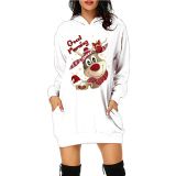 Plus Size Christmas Printed Mid-Length Hooded Sweatshirt GOFY-8868
