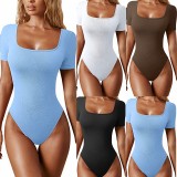 Square Neck Short Sleeve Skinny Bodysuit GOFY-23033