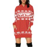 Plus Size Christmas Printed Mid-Length Hooded Sweatshirt GOFY-8868