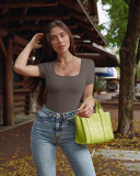 Square Neck Short Sleeve Skinny Bodysuit GOFY-23033