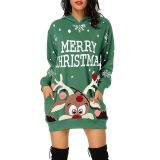 Plus Size Christmas Printed Mid-Length Hooded Sweatshirt GOFY-8868