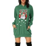 Plus Size Christmas Printed Mid-Length Hooded Sweatshirt GOFY-8868