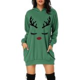 Plus Size Christmas Printed Mid-Length Hooded Sweatshirt GOFY-8868