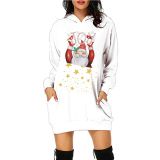 Plus Size Christmas Printed Mid-Length Hooded Sweatshirt GOFY-8868