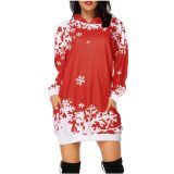 Plus Size Christmas Printed Mid-Length Hooded Sweatshirt GOFY-8868