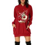 Plus Size Christmas Printed Mid-Length Hooded Sweatshirt GOFY-8868