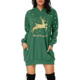 Plus Size Christmas Printed Mid-Length Hooded Sweatshirt GOFY-8868