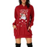 Plus Size Christmas Printed Mid-Length Hooded Sweatshirt GOFY-8868