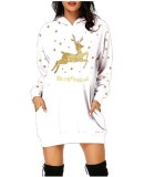 Plus Size Christmas Printed Mid-Length Hooded Sweatshirt GOFY-8868