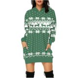 Plus Size Christmas Printed Mid-Length Hooded Sweatshirt GOFY-8868