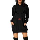 Plus Size Christmas Printed Mid-Length Hooded Sweatshirt GOFY-8868