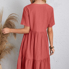 Plus Size Short Sleeve Solid Color Casual Dress GOFY-W230343