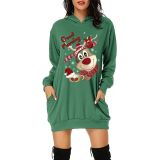 Plus Size Christmas Printed Mid-Length Hooded Sweatshirt GOFY-8868