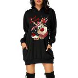 Plus Size Christmas Printed Mid-Length Hooded Sweatshirt GOFY-8868