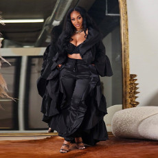 Solid Color Ruffle Shawl Jacket MUE-7971