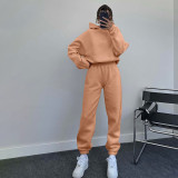 Solid Color Hooded Sweatshirts Casual Two Piece Pants Set SSNF-211338