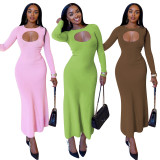 Fashion Hollow Out Rib Maxi Dress YD-8781