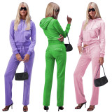 Casual Solid Color Hooded Cardigan Two Piece Pants Set  YD-8780