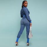 Fashion Zipper Coat And Pants Denim Two Piece Set DDF-88220