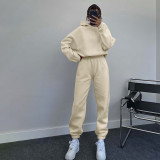 Solid Color Hooded Sweatshirts Casual Two Piece Pants Set SSNF-211338