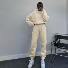 Solid Color Hooded Sweatshirts Casual Two Piece Pants Set SSNF-211338
