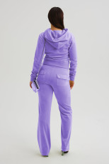 Casual Solid Color Hooded Cardigan Two Piece Pants Set  YD-8780