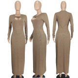 Fashion Hollow Out Rib Maxi Dress YD-8781