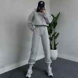 Solid Color Hooded Sweatshirts Casual Two Piece Pants Set SSNF-211338