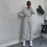 Solid Color Hooded Zipper Two Sport Piece Pants Set SSNF-211339