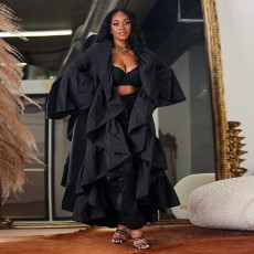 Solid Color Ruffle Shawl Jacket MUE-7971