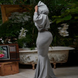 Plus Size Solid Color Hooded Fishtail Skirt Two Piece Set NY-10615