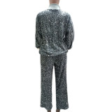 Plus Size Sequin Patchwork Long Sleeve Two Piece Set QYXZ-9146