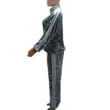 Plus Size Sequin Patchwork Long Sleeve Two Piece Set QYXZ-9146