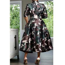 Plus Size Camouflage Print Long Jacket Trench Coat QYXZ-9144