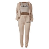 Padded Sweatshirt Hooded Letter Print Three Piece Set TK-6300