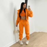 Padded Sweatshirt Hooded Letter Print Three Piece Set TK-6300