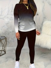 Plus Size Gradient Print Long Sleeve Long Pants 2 Piece Set SH-390800