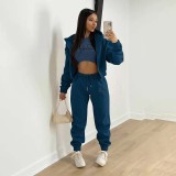 Padded Sweatshirt Hooded Letter Print Three Piece Set TK-6300