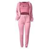 Padded Sweatshirt Hooded Letter Print Three Piece Set TK-6300
