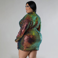 Plus Size Sexy Sequin Tie Up Nightclub Dress NNWF-7938