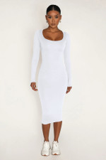 Casual Plush Long Sleeve Solid Midi Dress  MZ-2812