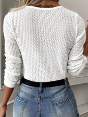 Solid Color Knit V-Neck Top T-Shirt SH-390767
