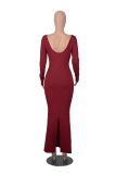 Slim Square Neck Long Sleeve Knit Maxi Dress MZ-2813