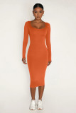 Casual Plush Long Sleeve Solid Midi Dress  MZ-2812