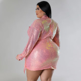 Plus Size Sexy Sequin Tie Up Nightclub Dress NNWF-7938