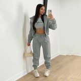 Padded Sweatshirt Hooded Letter Print Three Piece Set TK-6300