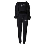 Padded Sweatshirt Hooded Letter Print Three Piece Set TK-6300