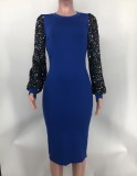 Sequin Sleeve Patchwork Midi Dress XMY-9460